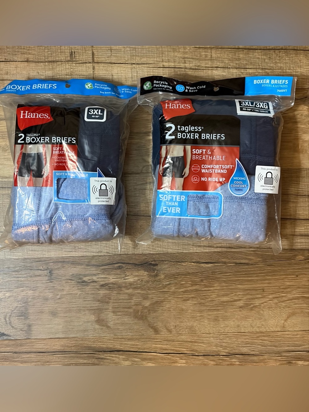 NWT 2 packs of Hanes Men’s 2-Pack Tagless Boxer Briefs Navy Light Blue Sz 3XL